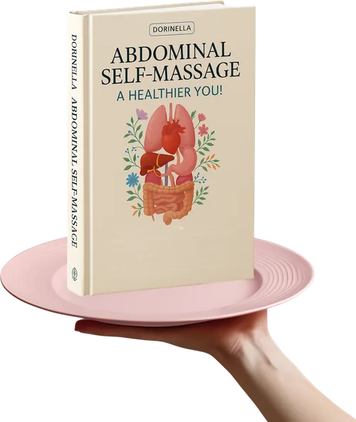 Книга «Abdominal self-massage» на рожевій тарілці